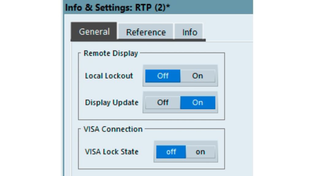 在 r&s®vse 仪器窗口的“info & settings”（信息和设置）中，确保“display update”（显示更新）已开启。