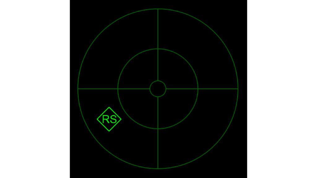 图 5：位置 4 处飞机的 rwr 指示。rwr 威胁显示屏显示飞机的八点钟方向检测到发射机。数字表示发射机的类型，菱形符号将其标记为主要威胁。