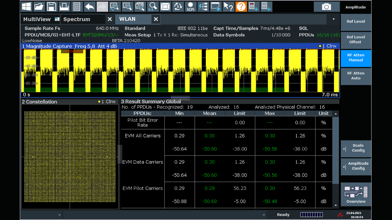 使用 r&s®fsw 信号与频谱分析仪针对 320 mhz eht-mu pddu 进行 ieee 802.11be 信号分析